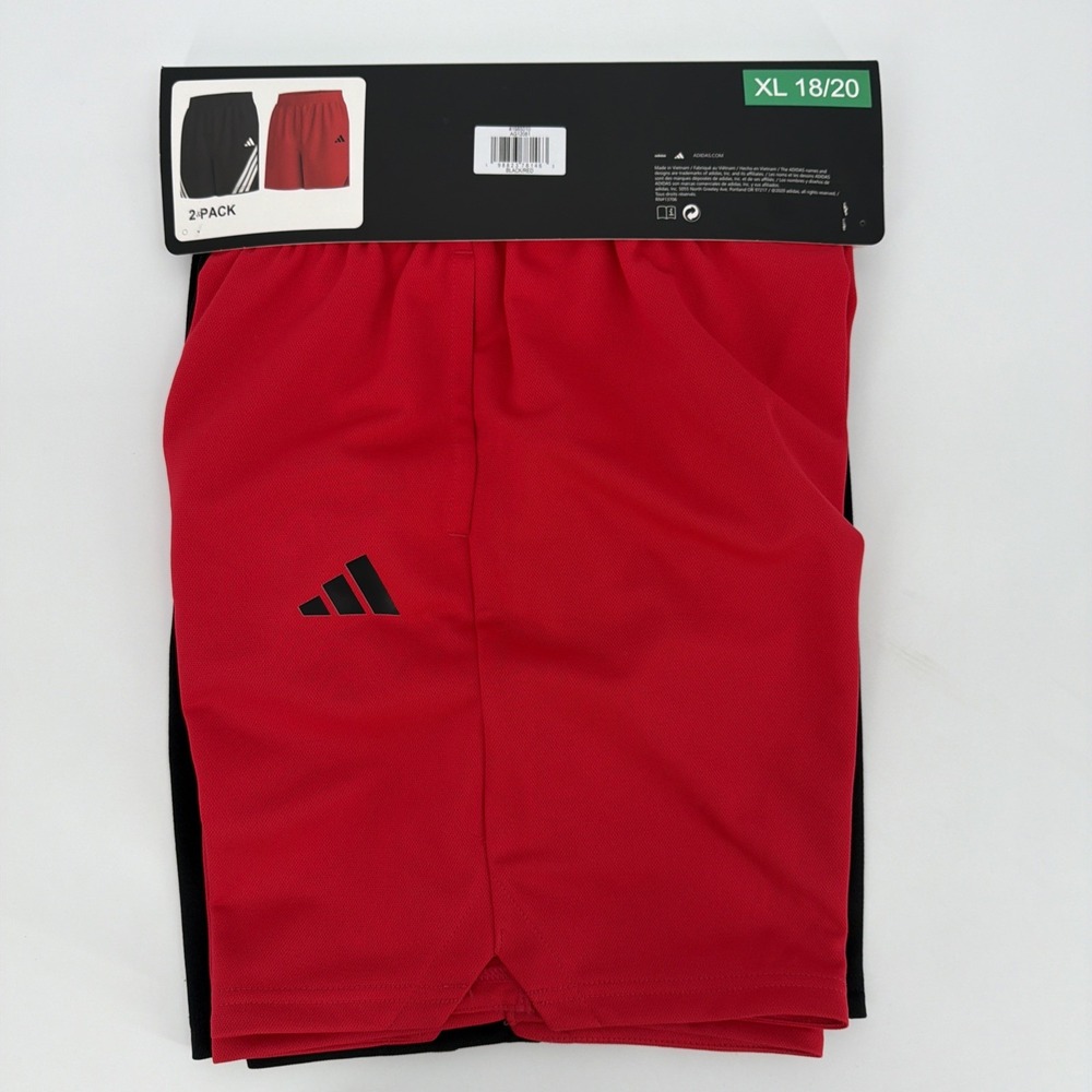 NWT Adidas 2 Pack Boys Shorts Red And Black Size XL (Boys 18/20)